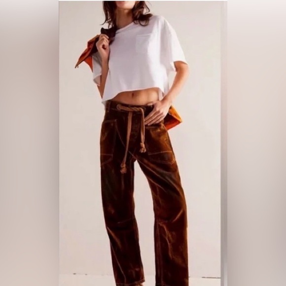 Rust Brown Velvet Barrel Pants - Picture 2 of 8